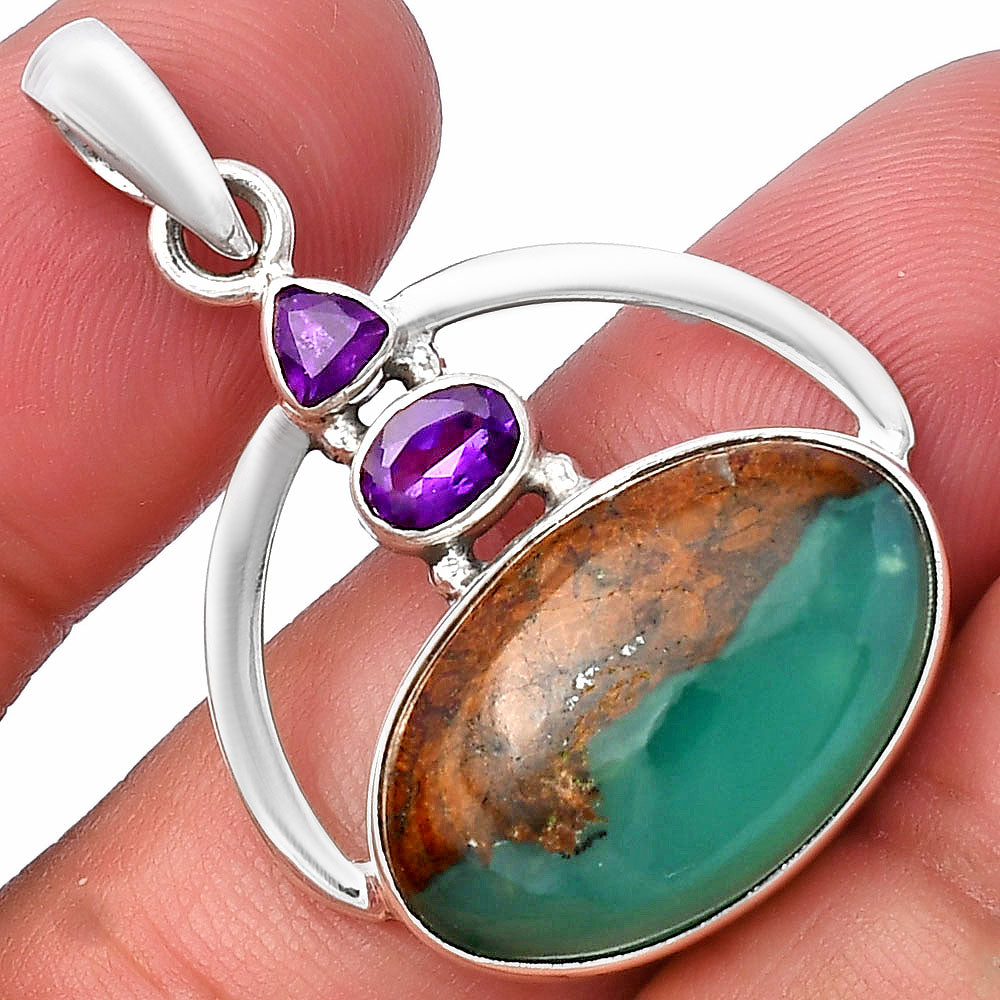 Boulder Chrysoprase & Amethyst Pendant P-1129 SDP143090