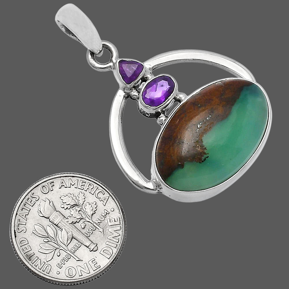 Boulder Chrysoprase & Amethyst Pendant P-1129 SDP143090