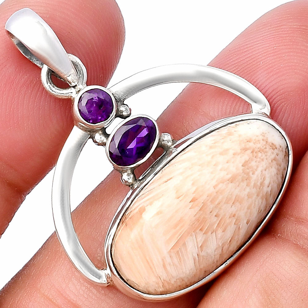 Orange Scolecite - India & Amethyst Pendant P-1129 SDP143095