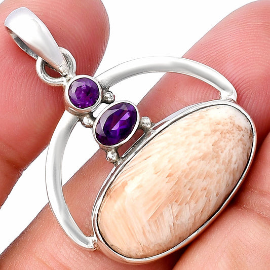 Orange Scolecite - India & Amethyst Pendant P-1129 SDP143095