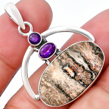 Leopard Skin Jasper & Amethyst Pendant P-1129 SDP143101