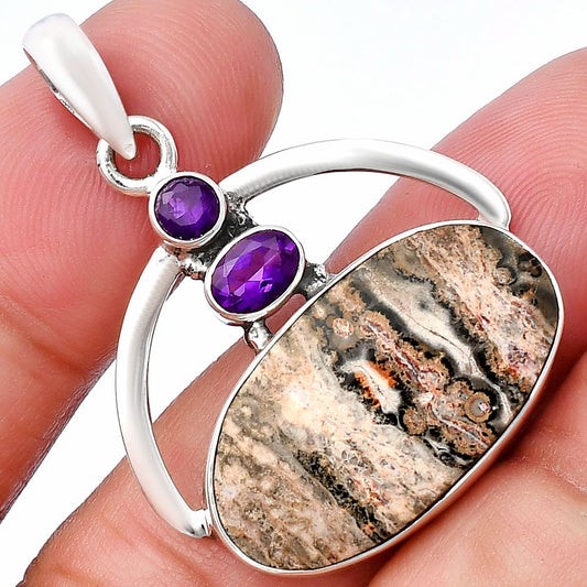 Leopard Skin Jasper & Amethyst Pendant P-1129 SDP143101