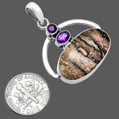 Leopard Skin Jasper & Amethyst Pendant P-1129 SDP143101
