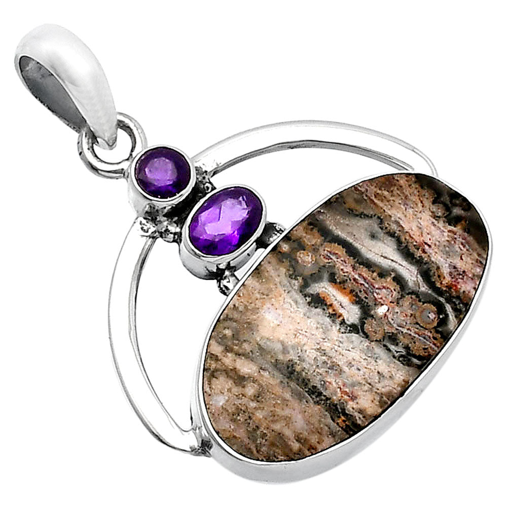 Leopard Skin Jasper & Amethyst Pendant P-1129 SDP143101
