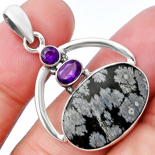 Snow Flake Obsidian & Amethyst Pendant P-1129 SDP143110