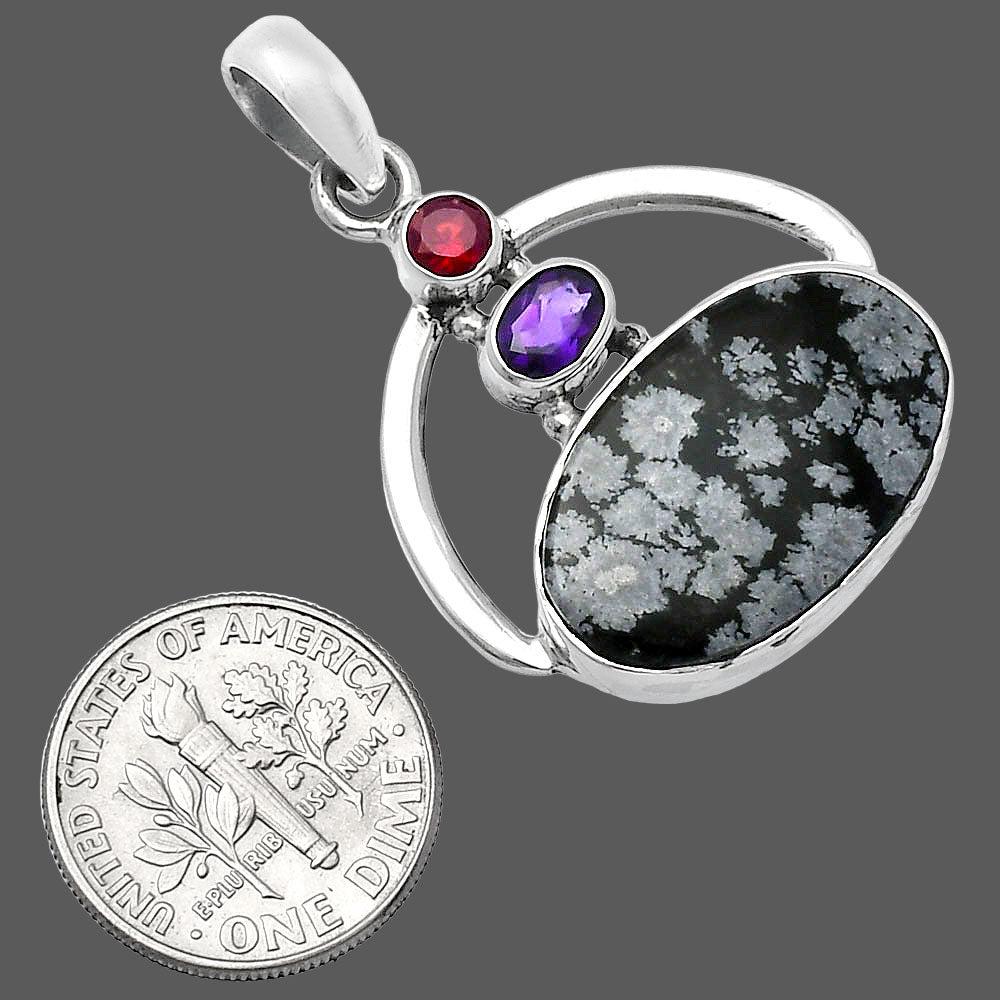 Natural Snow Flake Obsidian, Amethyst & Garnet Pendant P-1129 SDP143111