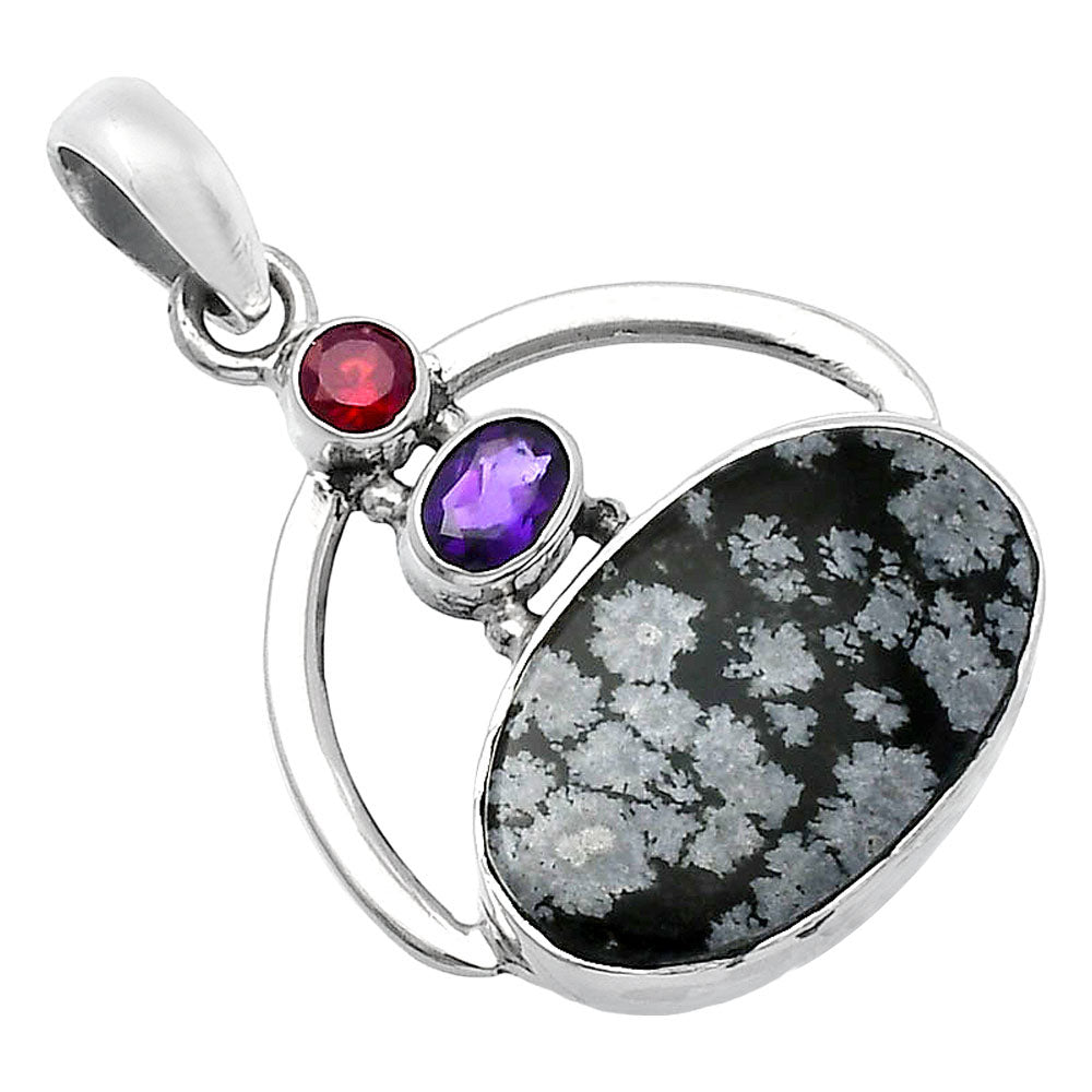 Natural Snow Flake Obsidian, Amethyst & Garnet Pendant P-1129 SDP143111