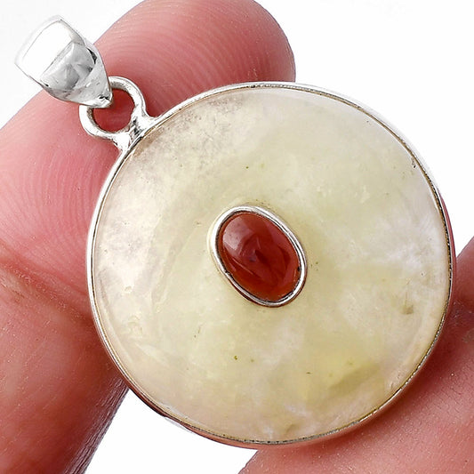 Natural Australian Prehnite & Garnet Pendant P-1323 SDP143685