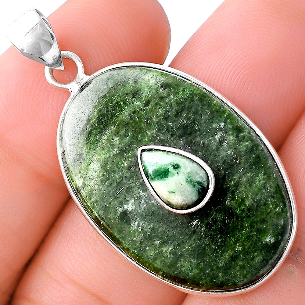 Natural Serpentine & Dioptase Pendant P-1323 SDP143712