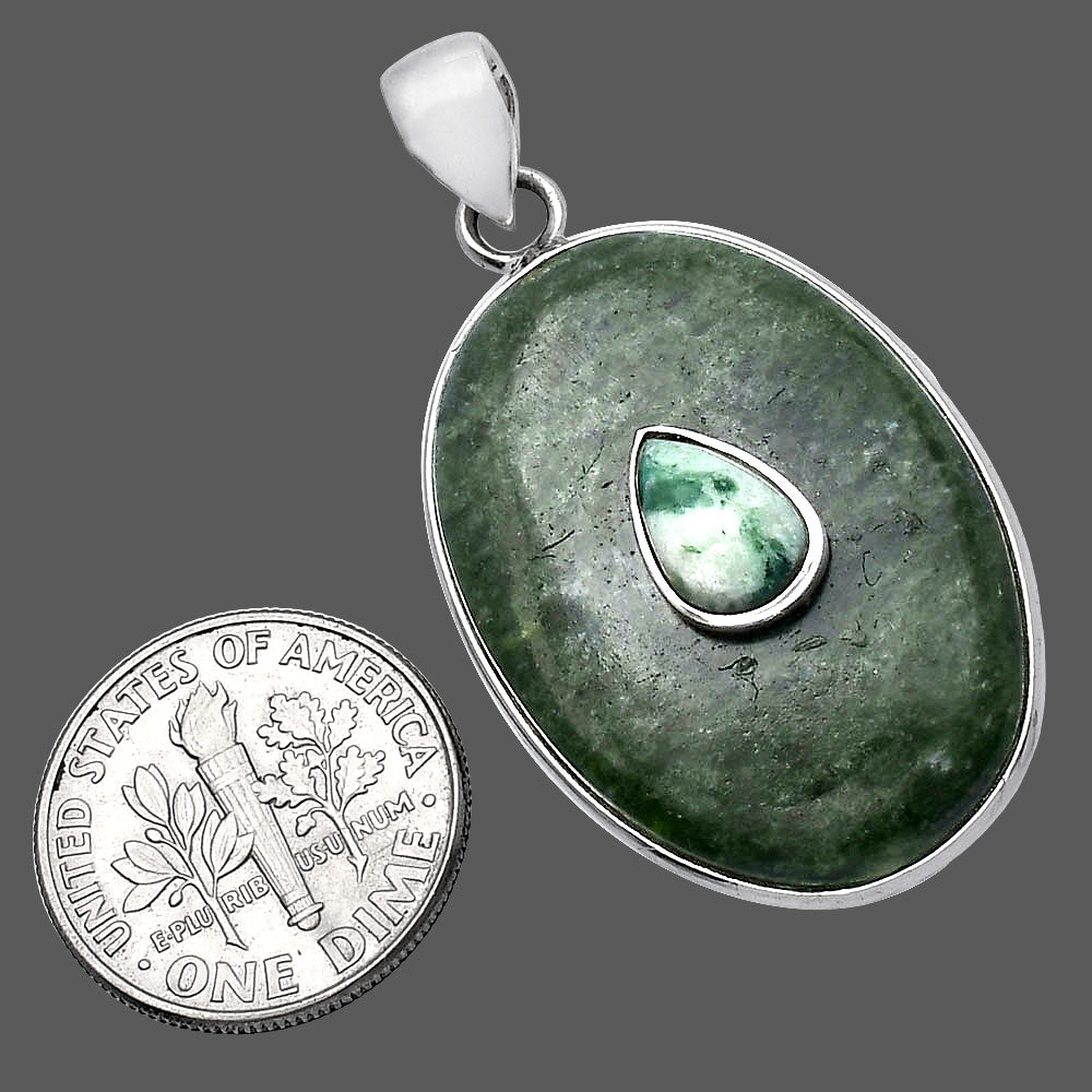 Natural Serpentine & Dioptase Pendant P-1323 SDP143712