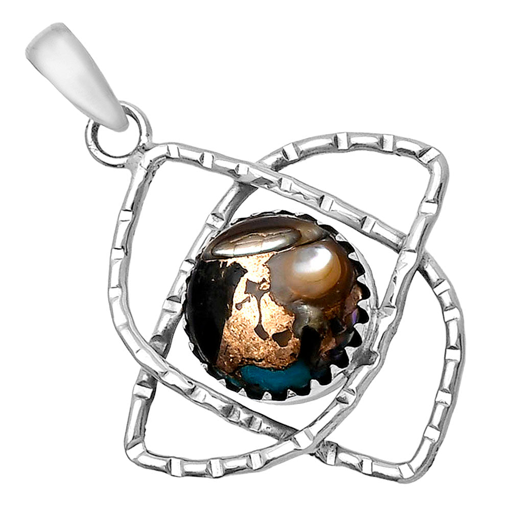 Natural Shell In Black Blue Turquoise Pendant P-1370 SDP143875