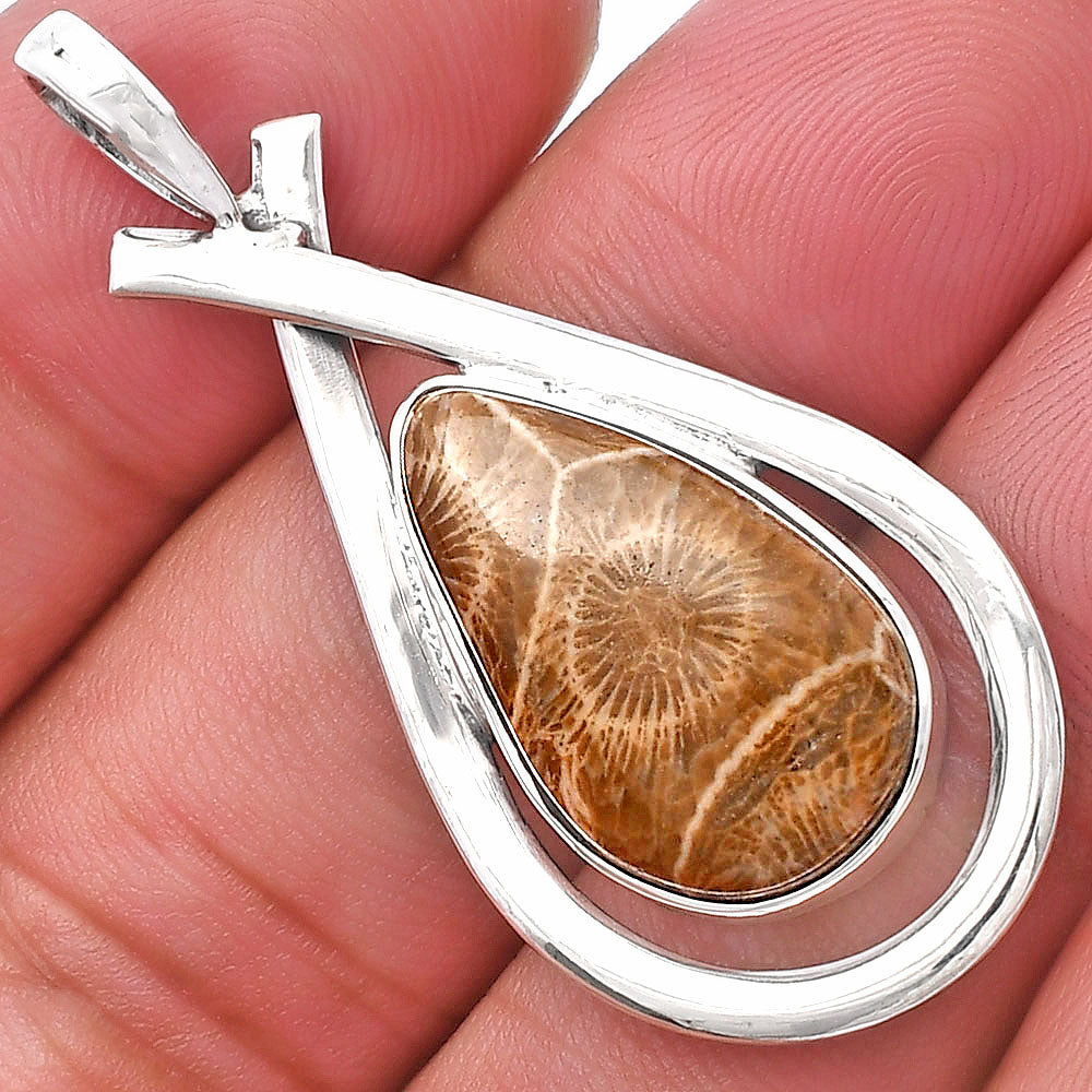 Natural Flower Fossil Coral Pendant P-1314 SDP143987