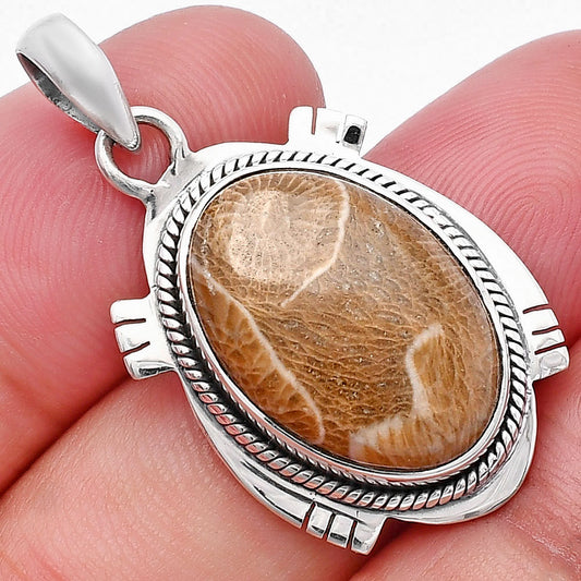 Natural Flower Fossil Coral Pendant P-1463 SDP144051