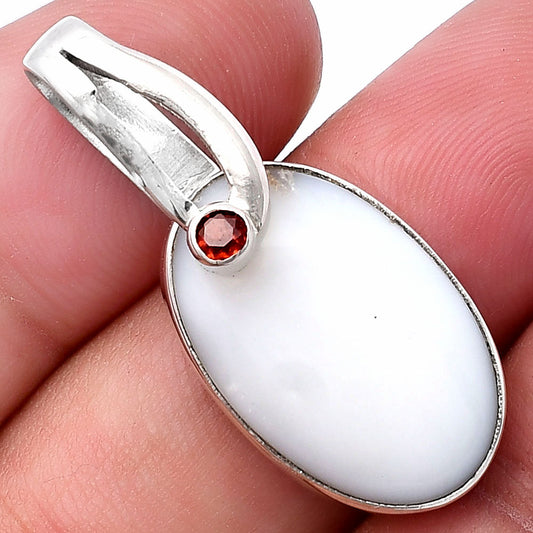 Natural White Opal & Garnet Pendant P-1251 SDP144107
