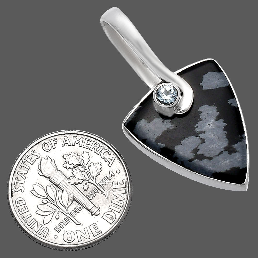 Snow Flake Obsidian & Sky Blue Topaz Pendant P-1251 SDP144115