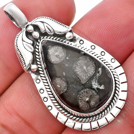 Natural Black Flower Fossil Coral Pendant P-1568 SDP144187