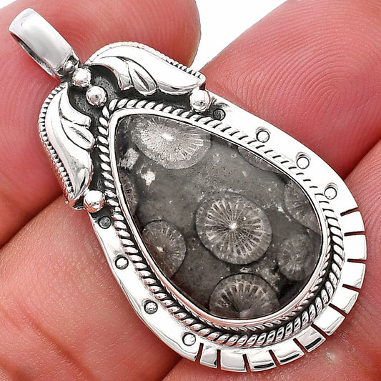 Natural Black Flower Fossil Coral Pendant P-1568 SDP144210