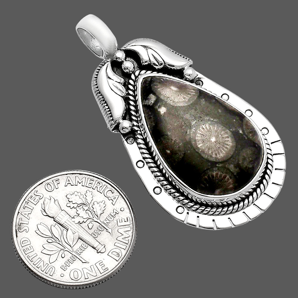 Natural Black Flower Fossil Coral Pendant P-1568 SDP144210