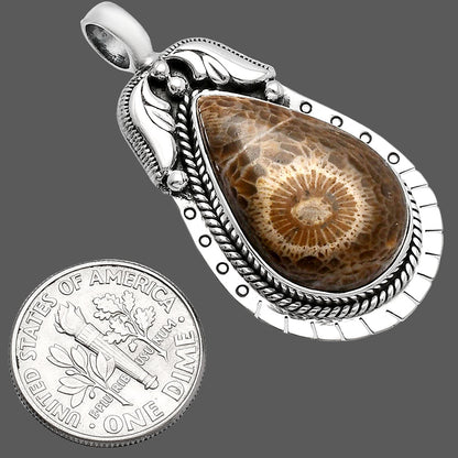 Natural Flower Fossil Coral Pendant P-1568 SDP144224