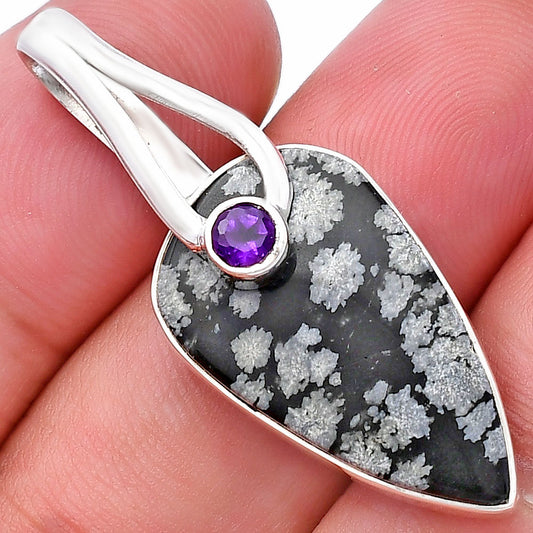 Snow Flake Obsidian & Amethyst Pendant P-1251 SDP144287