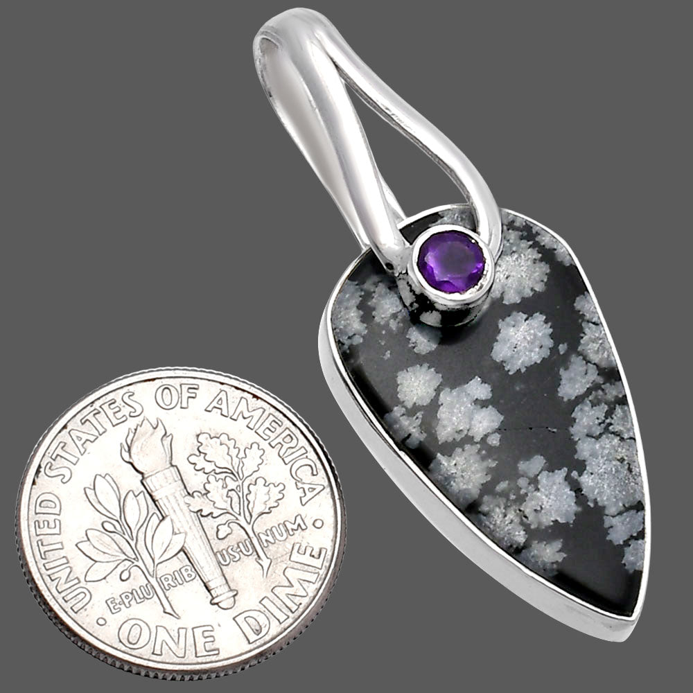 Snow Flake Obsidian & Amethyst Pendant P-1251 SDP144287