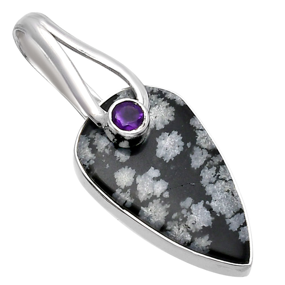Snow Flake Obsidian & Amethyst Pendant P-1251 SDP144287