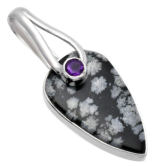 Snow Flake Obsidian & Amethyst Pendant P-1251 SDP144287