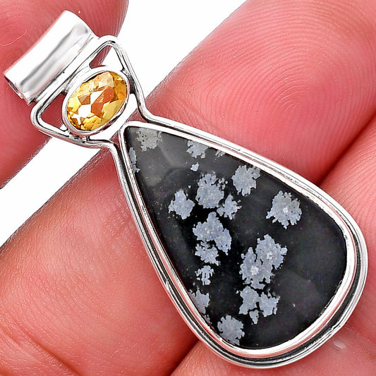 Natural Snow Flake Obsidian & Citrine Pendant P-1130 SDP144306