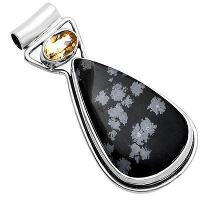 Natural Snow Flake Obsidian & Citrine Pendant P-1130 SDP144306
