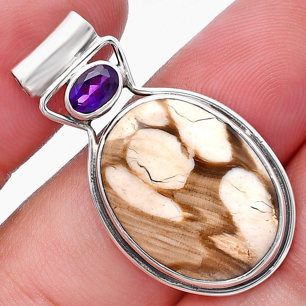 Natural Peanut Wood & Amethyst Pendant P-1130 SDP144316