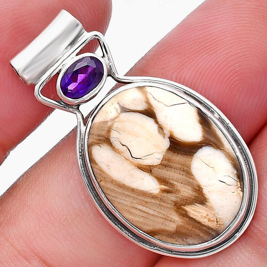Natural Peanut Wood & Amethyst Pendant P-1130 SDP144316