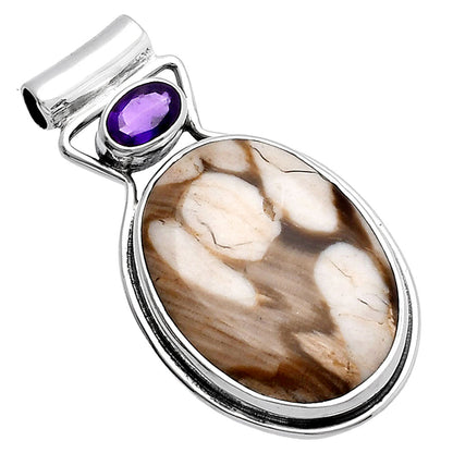 Natural Peanut Wood & Amethyst Pendant P-1130 SDP144316