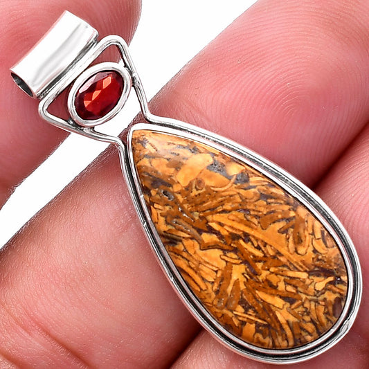Coquina Fossil Jasper & Garnet Pendant P-1130 SDP144326