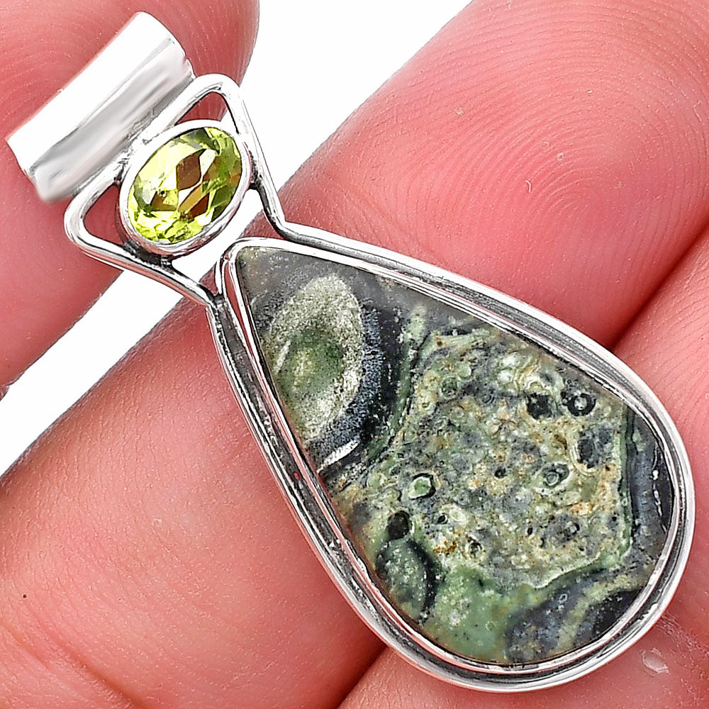 Natural Star Galaxy Jasper & Peridot Pendant P-1130 SDP144346