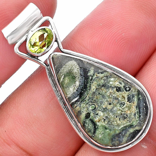 Natural Star Galaxy Jasper & Peridot Pendant P-1130 SDP144346