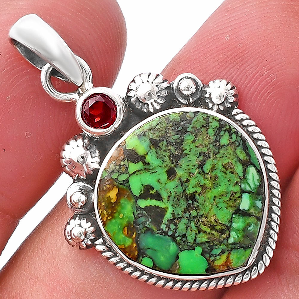 Green Matrix Turquoise & Garnet Pendant P-1482 SDP144405