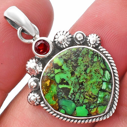Green Matrix Turquoise & Garnet Pendant P-1482 SDP144405