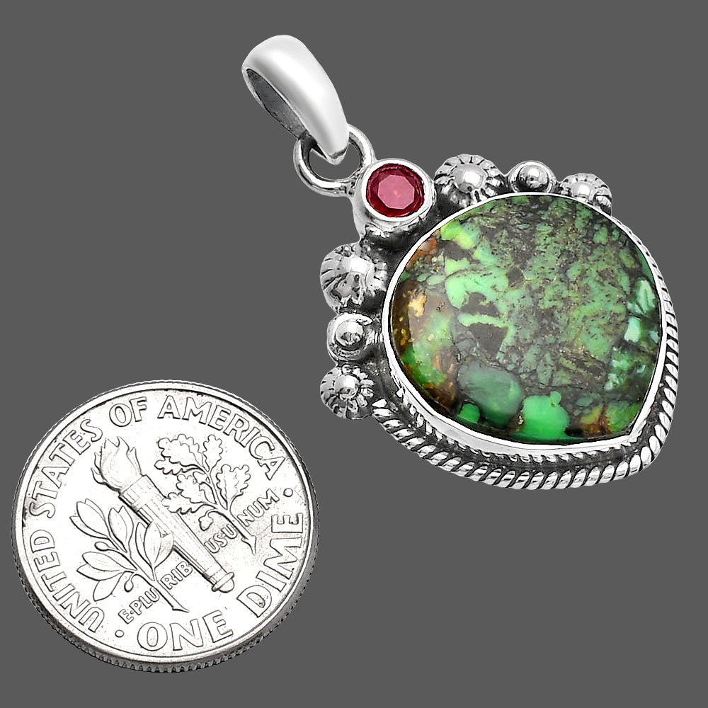 Green Matrix Turquoise & Garnet Pendant P-1482 SDP144405