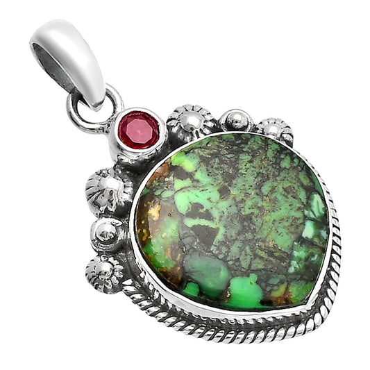 Green Matrix Turquoise & Garnet Pendant P-1482 SDP144405