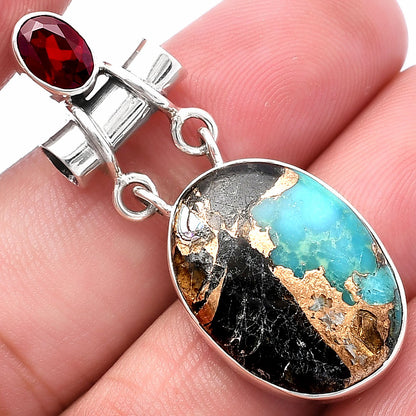 Shell In Black Blue Turquoise, Garnet Pendant P-1276 SDP144449