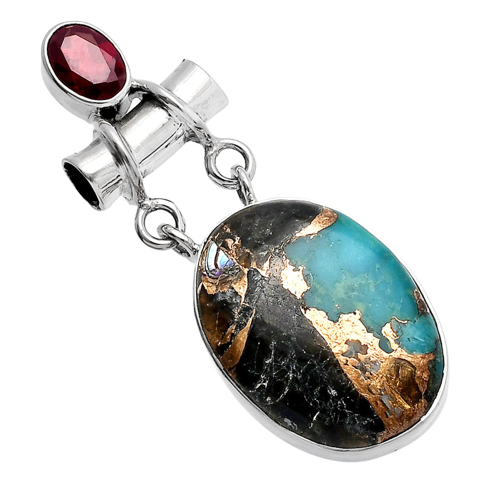 Shell In Black Blue Turquoise, Garnet Pendant P-1276 SDP144449