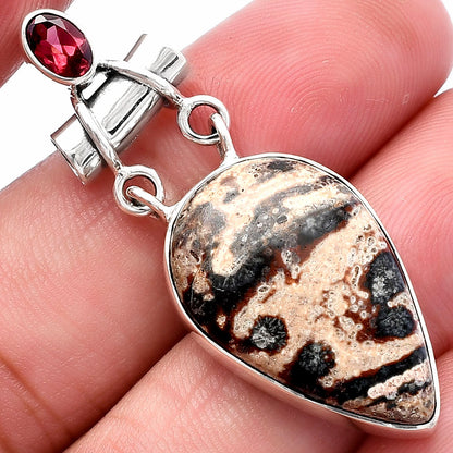 Natural Viper Skin Jasper & Garnet Pendant P-1276 SDP144473
