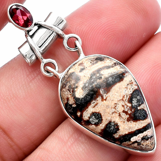 Natural Viper Skin Jasper & Garnet Pendant P-1276 SDP144473