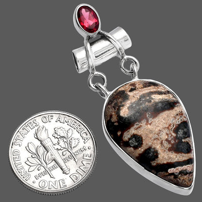 Natural Viper Skin Jasper & Garnet Pendant P-1276 SDP144473