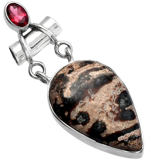 Natural Viper Skin Jasper & Garnet Pendant P-1276 SDP144473