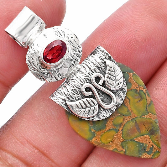 Natural Bamboo Jasper & Garnet Pendant P-1545 SDP144483
