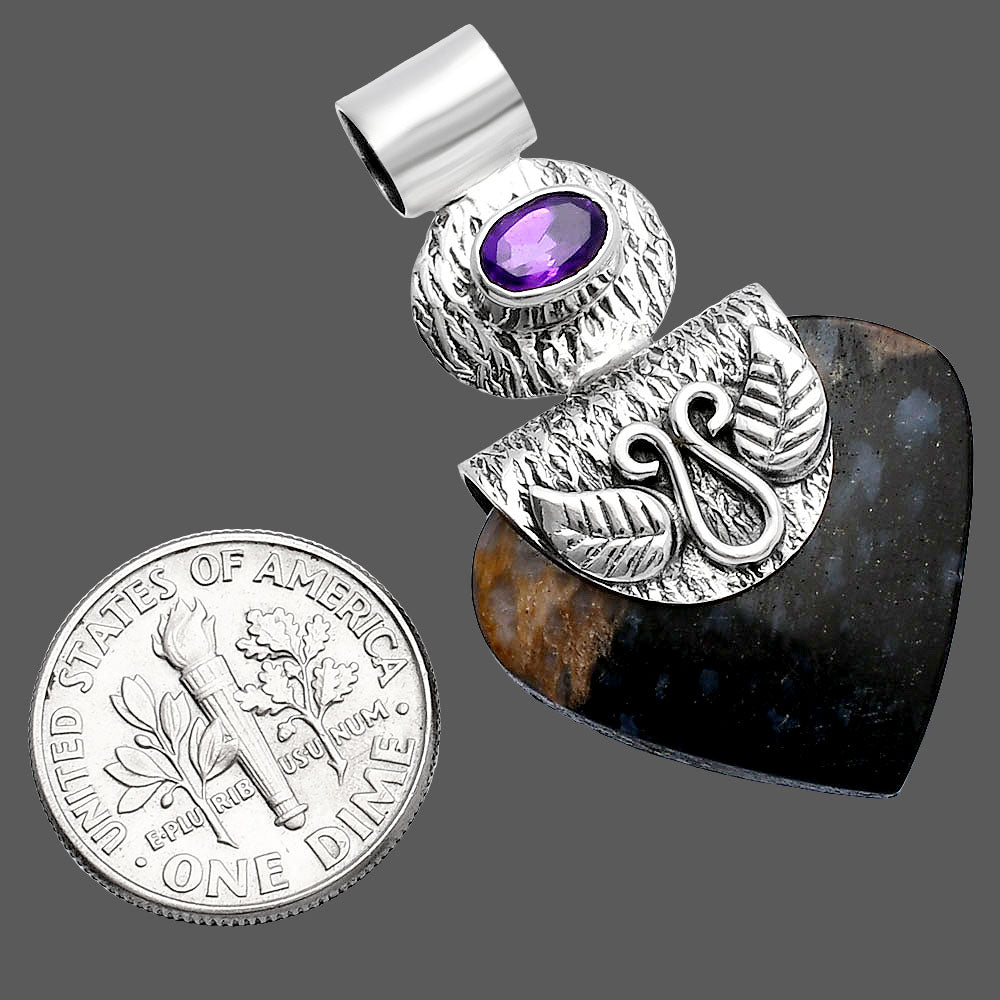 Palm Root Fossil Agate & Amethyst Pendant P-1545 SDP144489