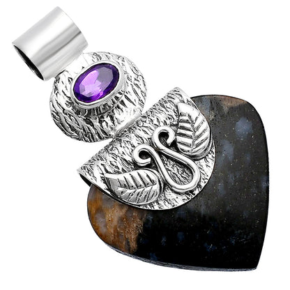 Palm Root Fossil Agate & Amethyst Pendant P-1545 SDP144489