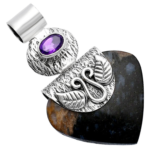 Palm Root Fossil Agate & Amethyst Pendant P-1545 SDP144489