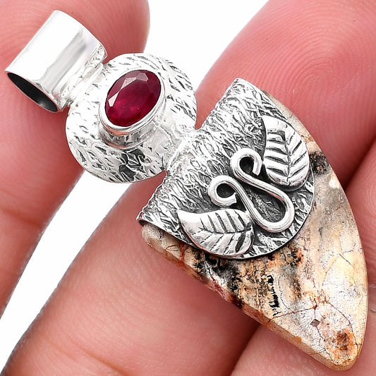 Natural Leopard Skin Jasper & Ruby Pendant P-1545 SDP144493